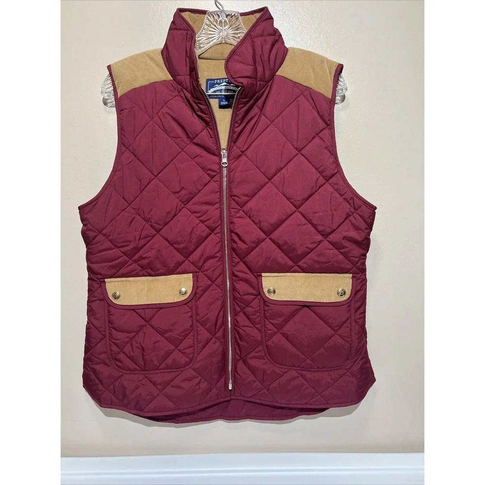 Lauren James Preptec Camden Cranberry Red Quilted Vest‎ Size Large